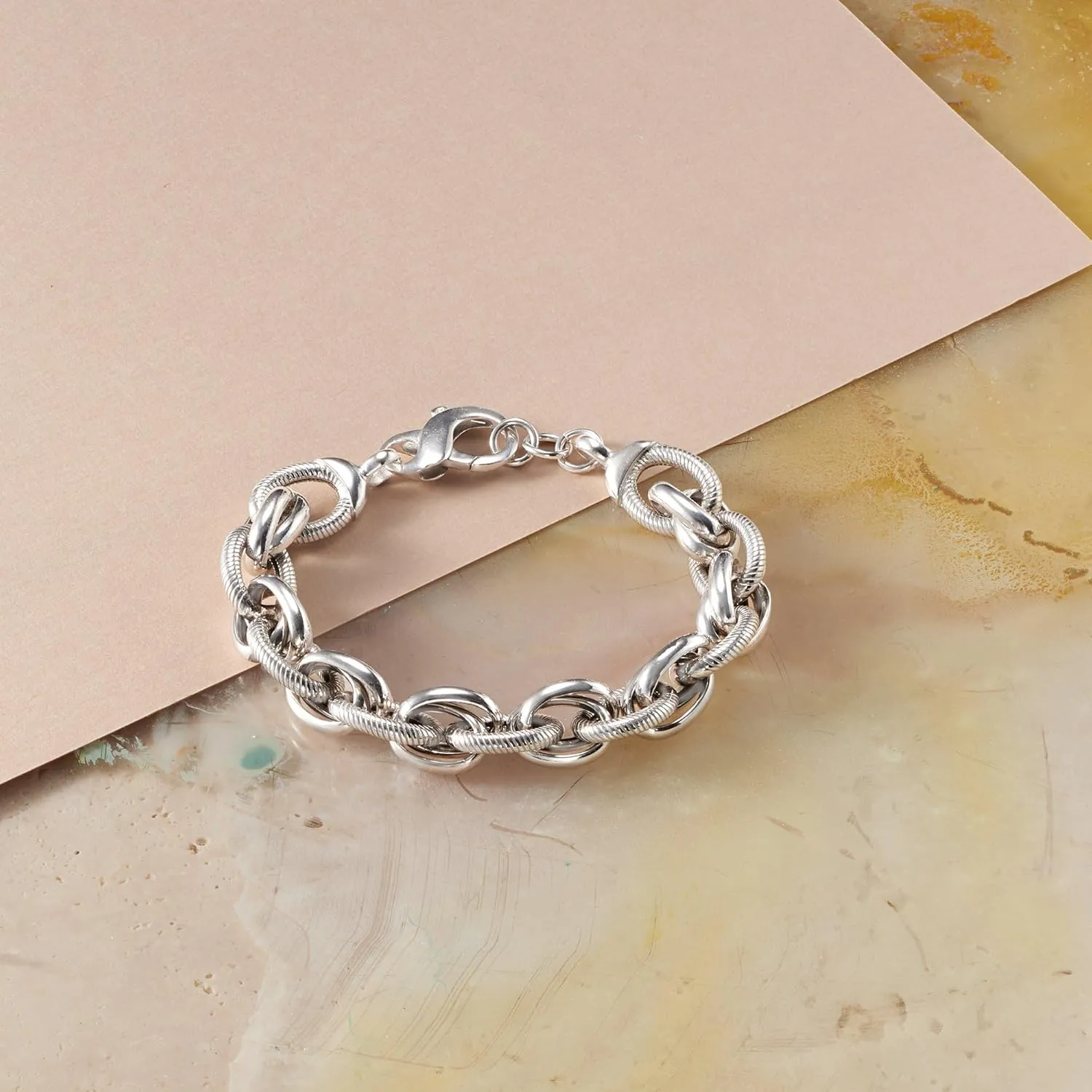 Ross-Simons Italian Sterling Silver Textured and Polished Multi-Link Bracelet