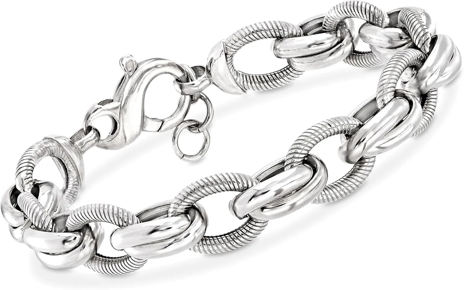 Ross-Simons Italian Sterling Silver Textured and Polished Multi-Link Bracelet