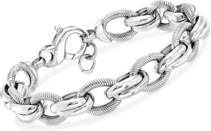 Ross-Simons Italian Sterling Silver Textured and Polished Multi-Link Bracelet