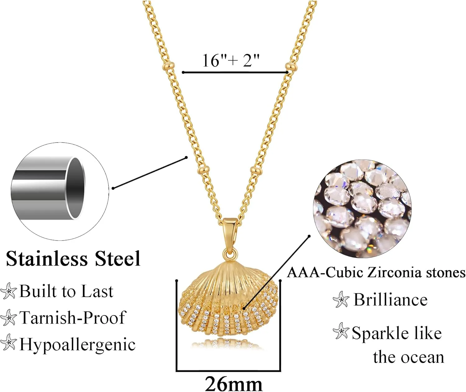 Sea Turtle Necklace for Women 14K Gold Plated Crabs Seashell Starfish Ocean Necklace Shell Pendant Necklaces for Women Jewelry Gift