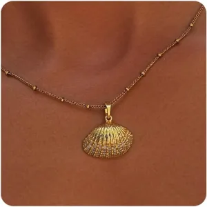 Sea Turtle Necklace for Women 14K Gold Plated Crabs Seashell Starfish Ocean Necklace Shell Pendant Necklaces for Women Jewelry Gift