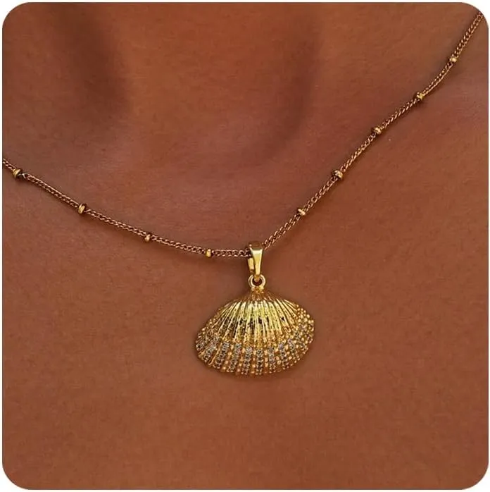 Sea Turtle Necklace for Women 14K Gold Plated Crabs Seashell Starfish Ocean Necklace Shell Pendant Necklaces for Women Jewelry Gift