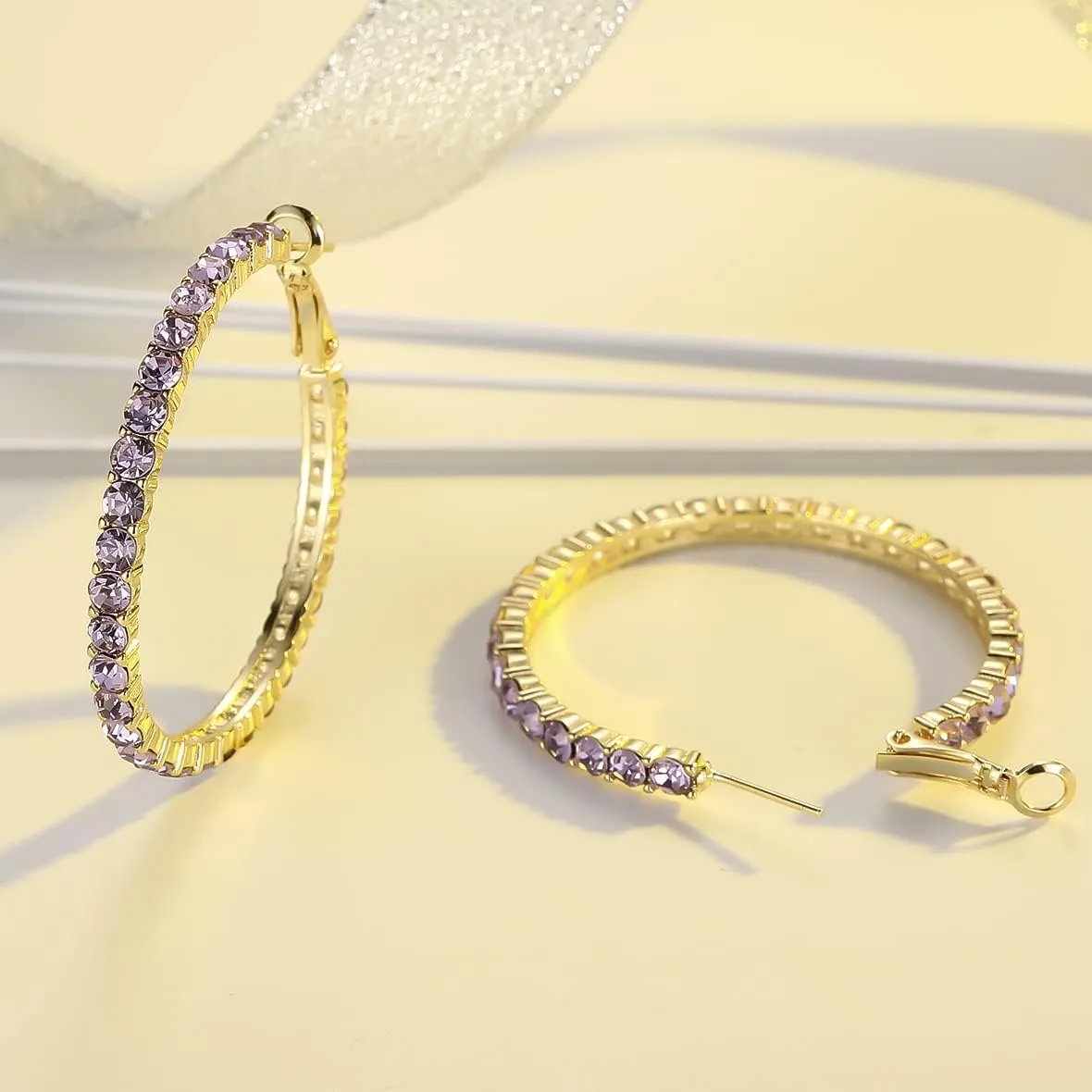 SELOVO Hoop Earrings Stylish Crystal Earrings For Women 1.8"