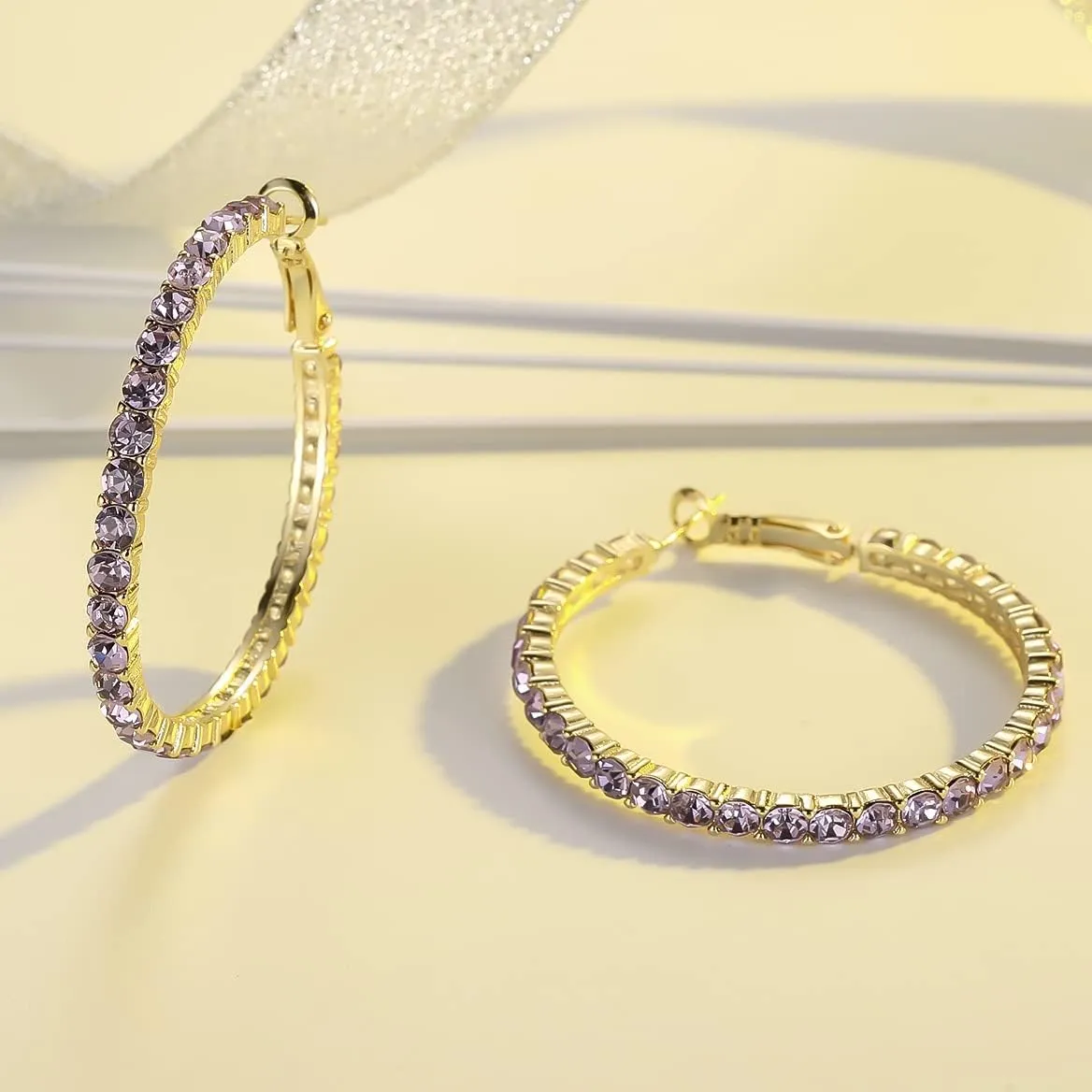 SELOVO Hoop Earrings Stylish Crystal Earrings For Women 1.8"