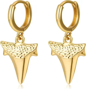 Shark Tooth Earrings Gold Stainless Steel Hoop Shark Teeth Earrings for Women