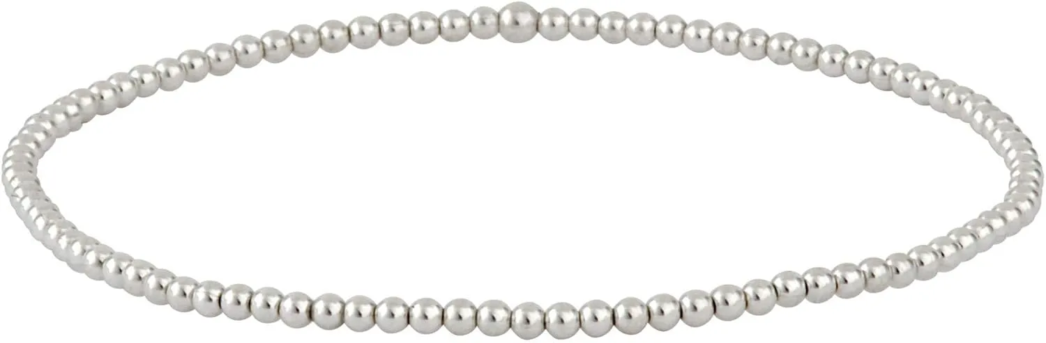 Silverly 925 Sterling Silver Stretch Bead Bracelet - Friendship Polished Tiny Ball Beaded Bracelets for Women - Stacker Elastic String Bracelets for Ladies - Friend Gifts