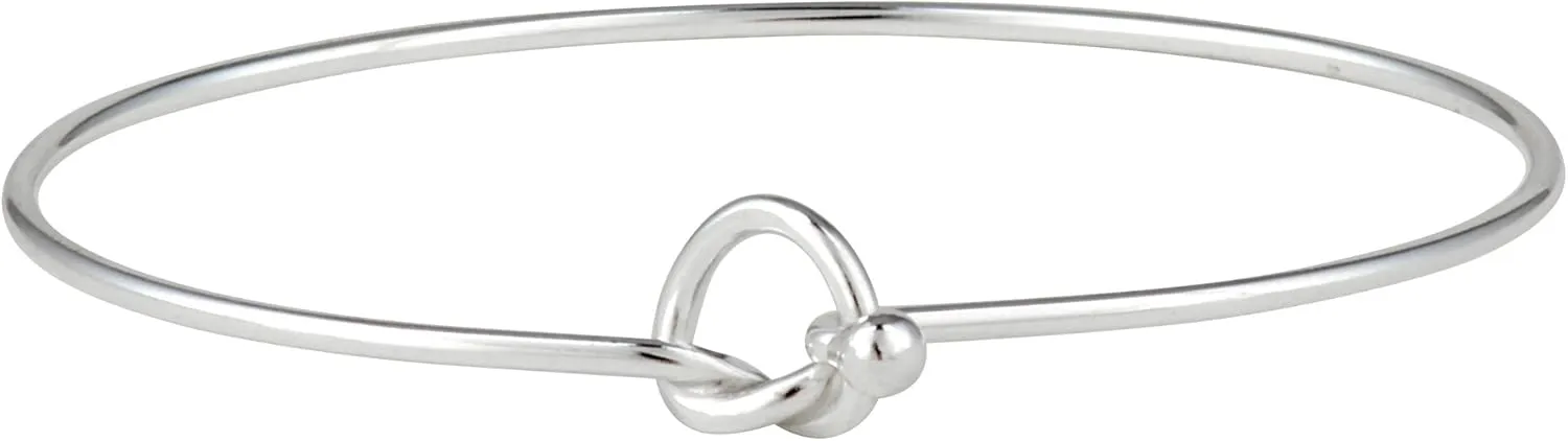 Silverly Polished 925 Sterling Silver Bracelet for Women With a Friendship Knot - Hook Pressure Clasp Bangle Bracelet - Cute Thank You Gift - Friendship Gifts for Women