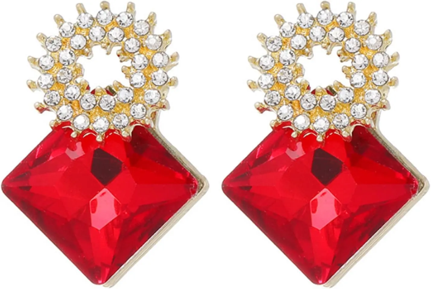 Simple Crystal Square Geometry Stud Earring Classic Sparkly Gold Plated Rhinestone Flower Post Earrings Fashion Jewelry Gift for Women