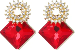 Simple Crystal Square Geometry Stud Earring Classic Sparkly Gold Plated Rhinestone Flower Post Earrings Fashion Jewelry Gift for Women