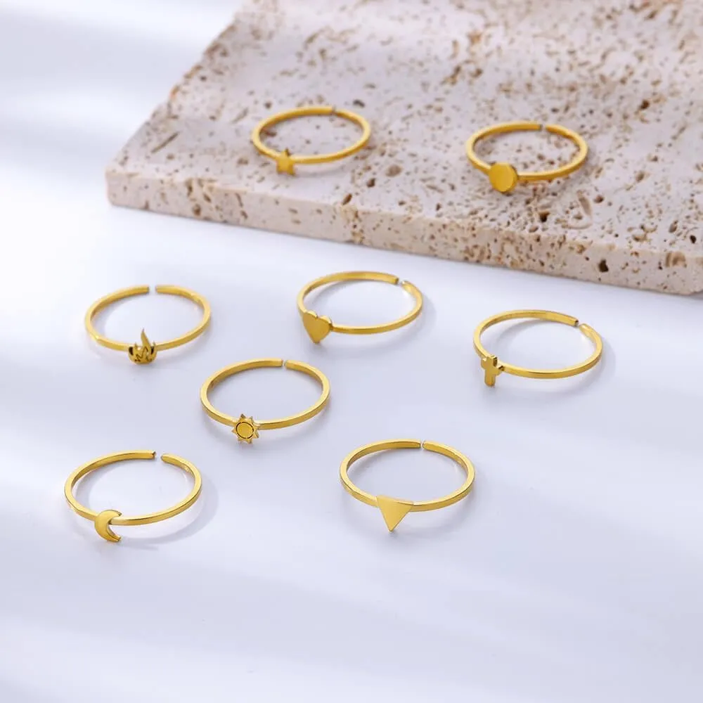 Simple Ring Cross Moon Star Sun Circle Ring Minimalist Stylish Design Finger Ring Heart Shape Couple Ring Jewelry for Women Men