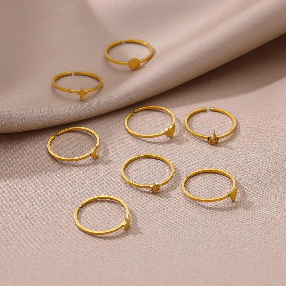 Simple Ring Cross Moon Star Sun Circle Ring Minimalist Stylish Design Finger Ring Heart Shape Couple Ring Jewelry for Women Men
