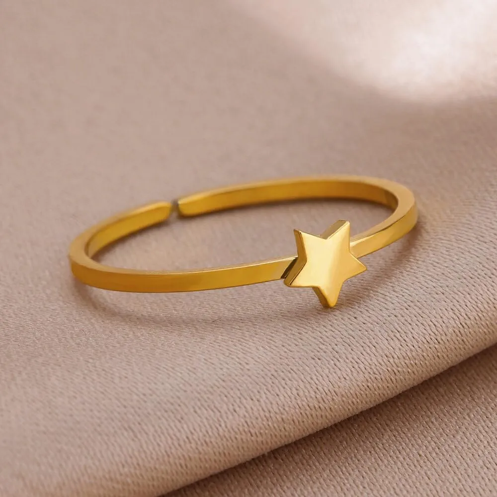 Simple Ring Cross Moon Star Sun Circle Ring Minimalist Stylish Design Finger Ring Heart Shape Couple Ring Jewelry for Women Men