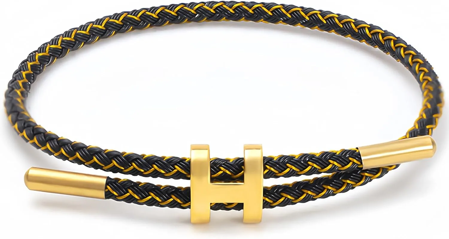 Simple Titanium Rope Steel Wire Bracelet with Adjustable Design Polished H Shape Buckle Bracelet Outdoor Casual Minimalist Fashion Gift for Women Men