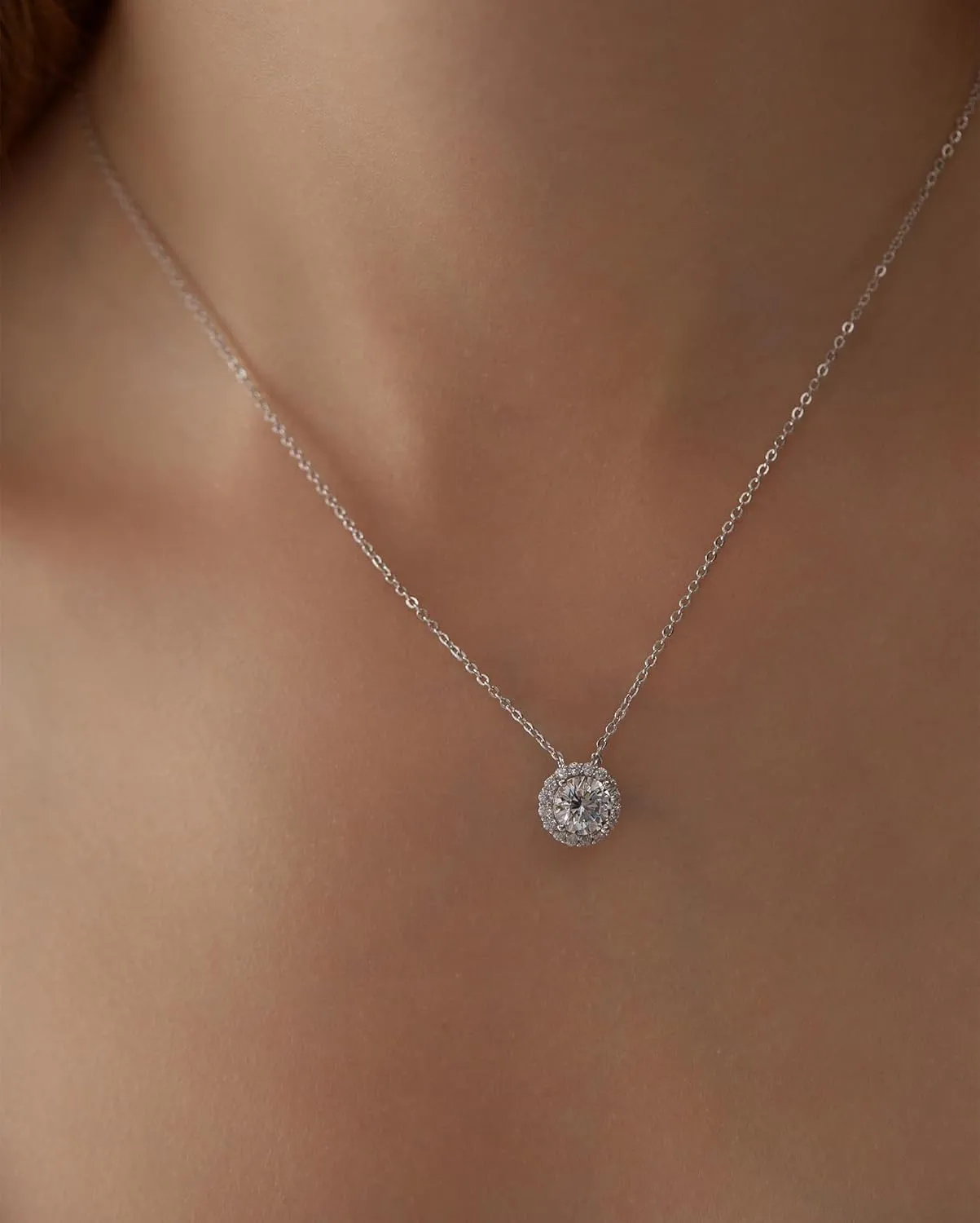 Simulated Diamond Pendant Necklace for Women Sterling Silver Solitaire Moissanite Dainty Choker Necklaces