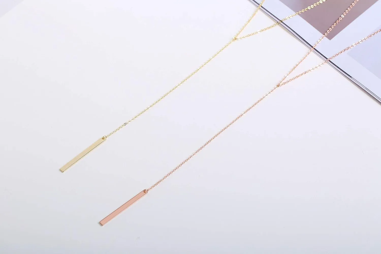 S.J JEWELRY Womens Handmade CZ Simple Delicate 14K Gold Plated/Rose Gold Plated/Silver Plated Lariat Simple Baton Adjustable Y Necklace