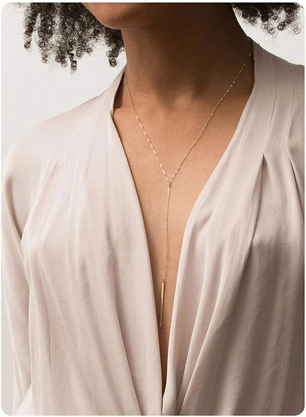 S.J JEWELRY Womens Handmade CZ Simple Delicate 14K Gold Plated/Rose Gold Plated/Silver Plated Lariat Simple Baton Adjustable Y Necklace
