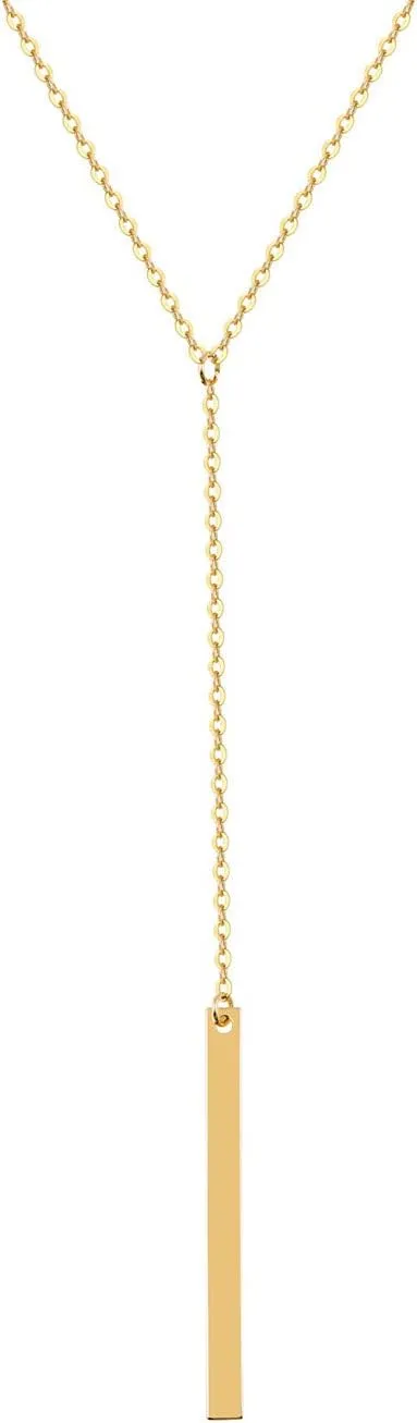 S.J JEWELRY Womens Handmade CZ Simple Delicate 14K Gold Plated/Rose Gold Plated/Silver Plated Lariat Simple Baton Adjustable Y Necklace