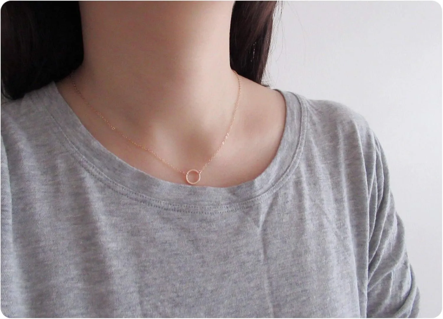 S.J JEWELRY Womens Simple Delicate Handmade 14k Gold Plated/Rose Gold Plated Dainty Circle Thin Open Circle Chain Star Choker Necklace