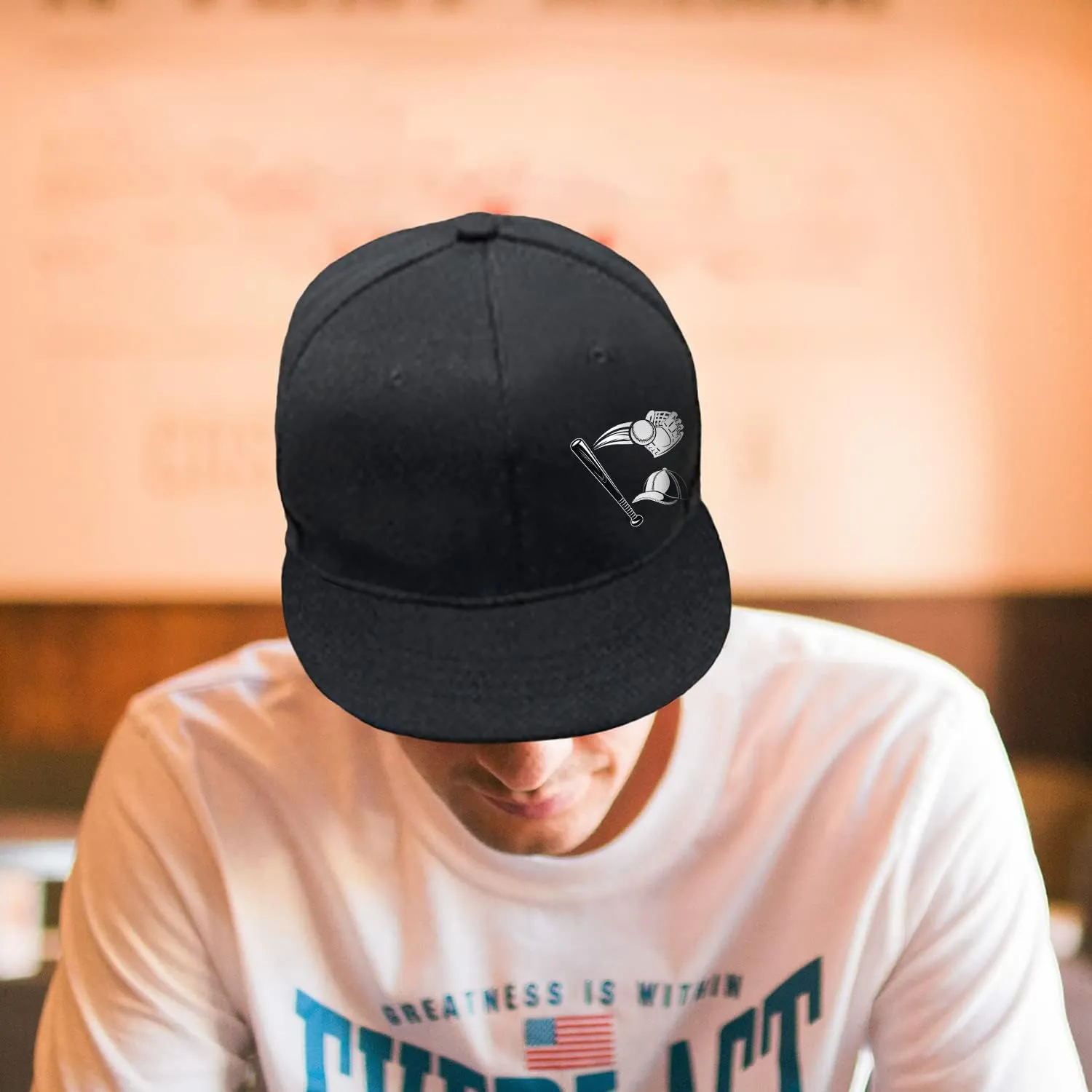 Skull Hat Flat Bill Hats for Men Boys Skeleton Cap USA American Flag Black Mens Snapback Hats Flat Brim Snap Backpack