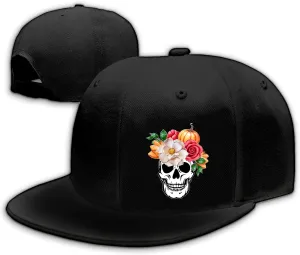 Skull Hat Flat Bill Hats for Men Boys Skeleton Cap USA American Flag Black Mens Snapback Hats Flat Brim Snap Backpack