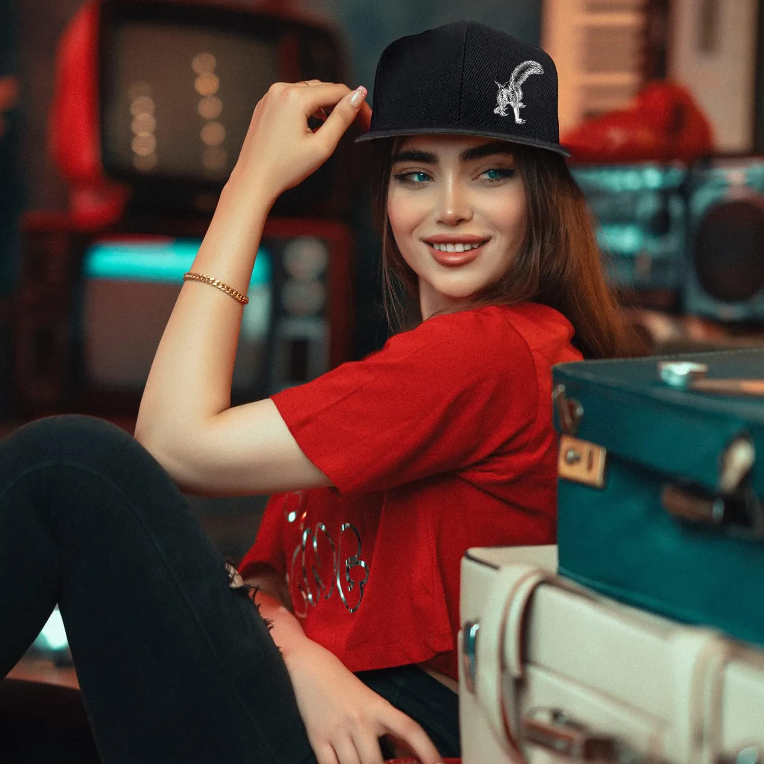 Skull Hat Flat Bill Hats for Men Boys Skeleton Cap USA American Flag Black Mens Snapback Hats Flat Brim Snap Backpack