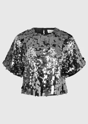 SLFTANA 3/4 SEQUIN CROPPED TOP | SILVER