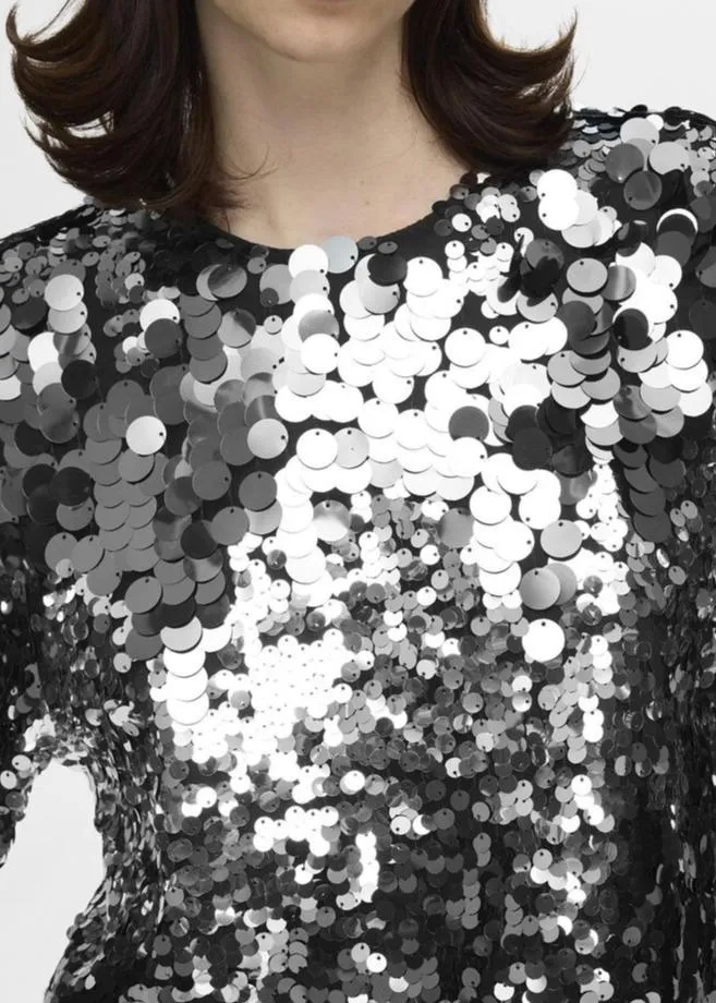 SLFTANA 3/4 SEQUIN CROPPED TOP | SILVER