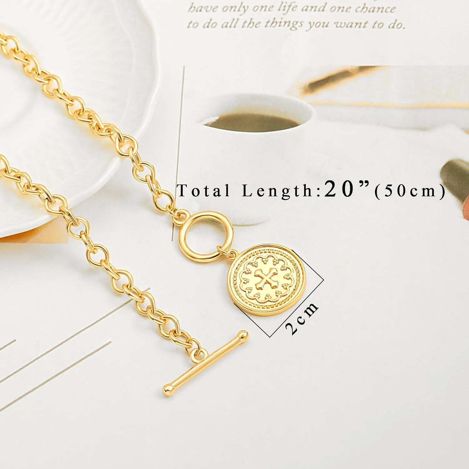SOFYBJA Saint Benedict Necklace Drop 18K Gold Toggle Medallion Coin Cross Pendant Necklaces Religious Jewelry Catholic Gift for Women
