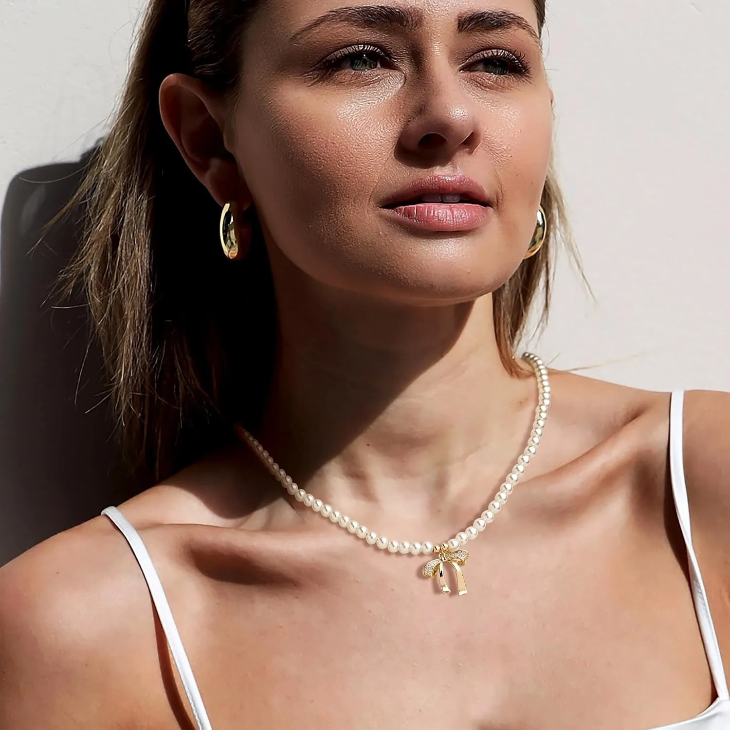 Sonateomber Gold Pearl Layered Choker Strand Necklaces for Women, Simple Dainty Long Faux Pearls Chain Wedding Bridal Jewelry Gifts