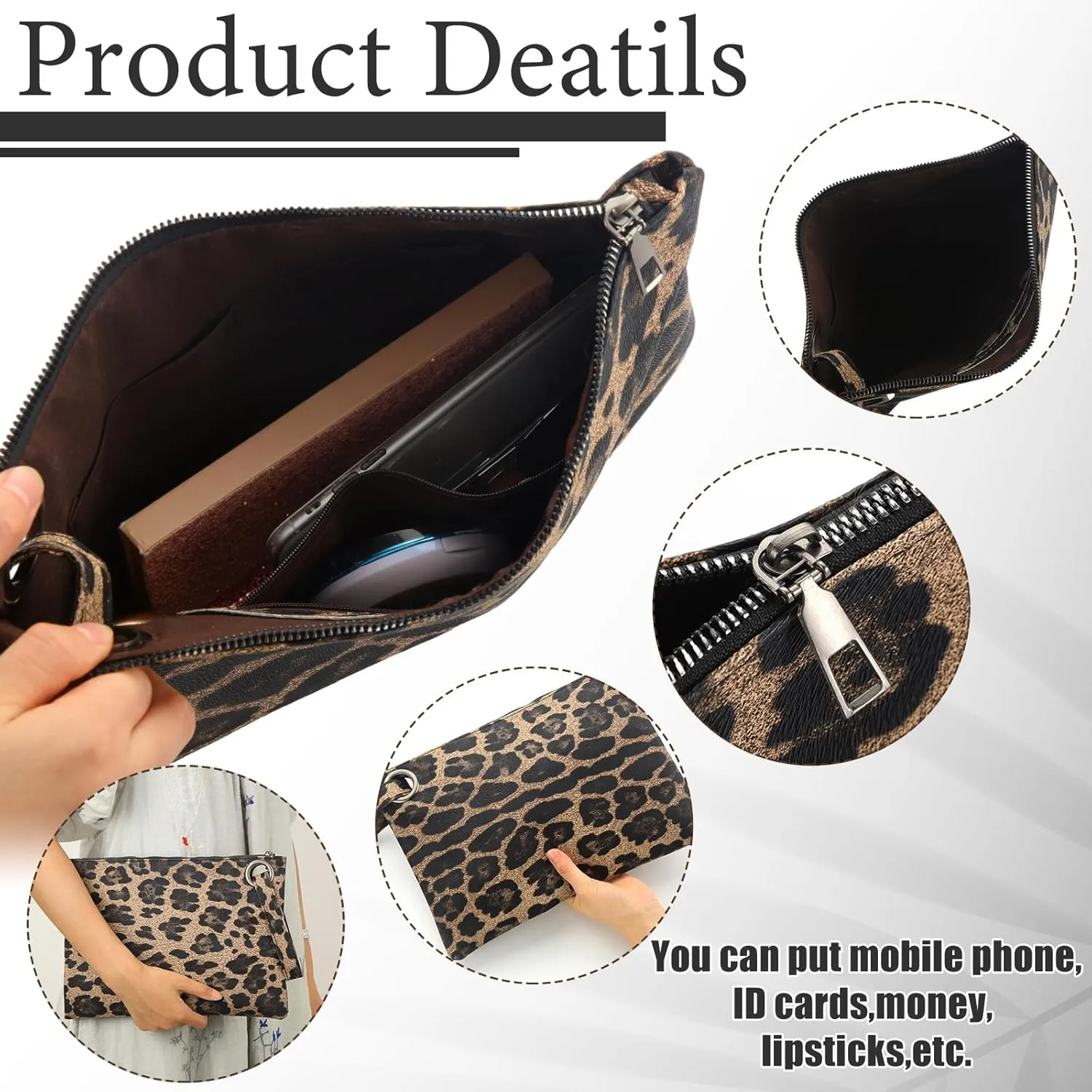 Sotiff 5 Pcs Women Leopard Purse Leopard Jewelry Set Necklaces Clutch Earring Leather Wrap Bracelets Long Tassel Pendant