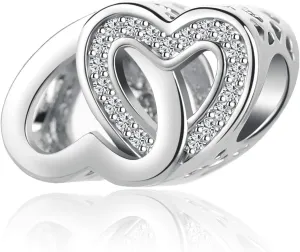 Sparkling Love Heart Charm for Bracelet Silver Cubic Zirconia Bracelets Bead for Women Love Wife Girlfriend Valentine Family