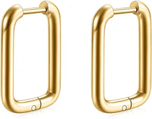Stainless Steel Classic Plain Rectangle Shaped Dangle Drop Earrings