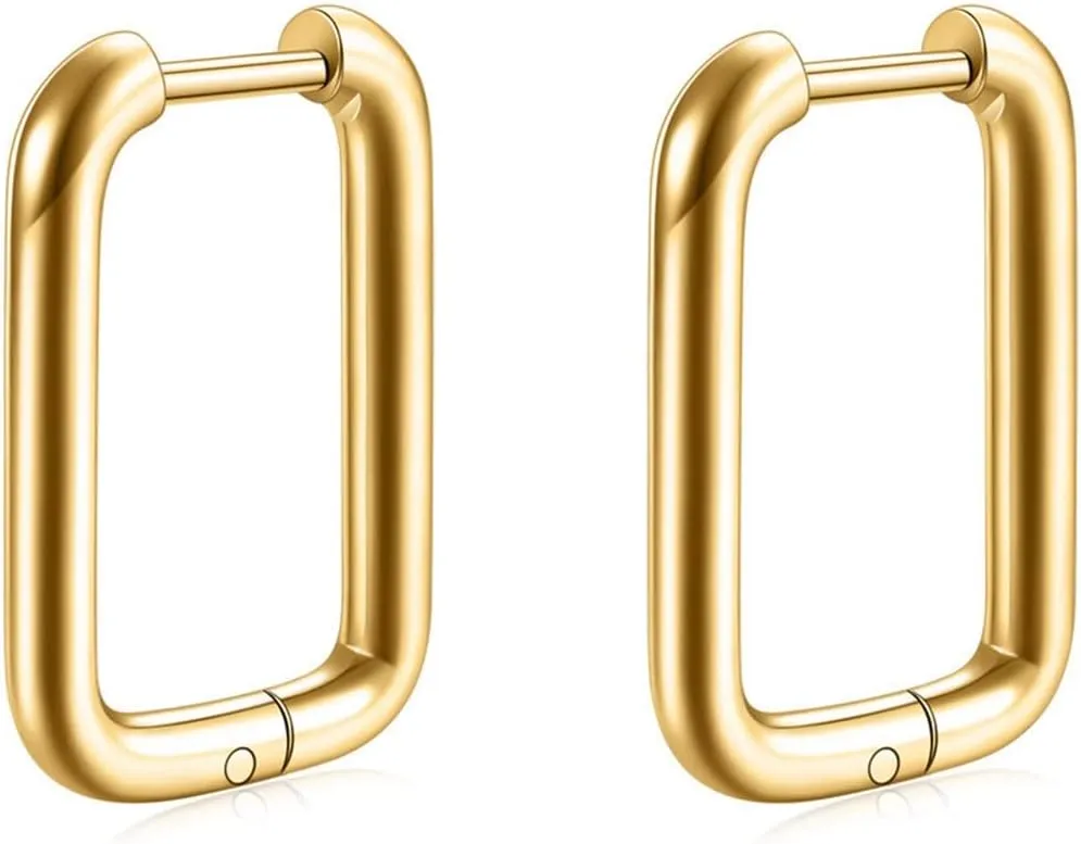 Stainless Steel Classic Plain Rectangle Shaped Dangle Drop Earrings
