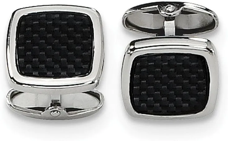 Stainless Steel Polished Black Carbon Fiber Inlay Cufflinks