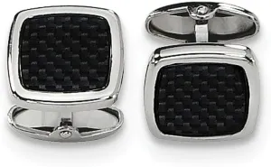 Stainless Steel Polished Black Carbon Fiber Inlay Cufflinks