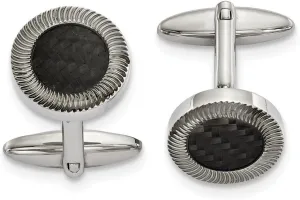 Stainless Steel Polished Black Carbon Fiber Inlay Cufflinks