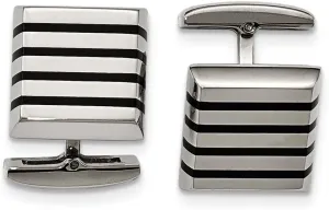Stainless Steel Polished Black Rubber Square Cufflinks