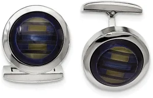 Stainless Steel Polished Blue Cat's Eye Cufflinks