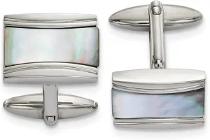 Stainless Steel Polished Rectangle Mother of Pearl Cufflinks