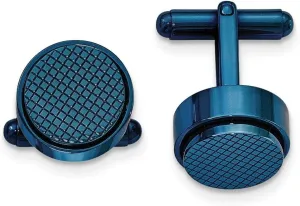 Stainless Steel Polished Textured Blue IP Plated Round Cufflinks