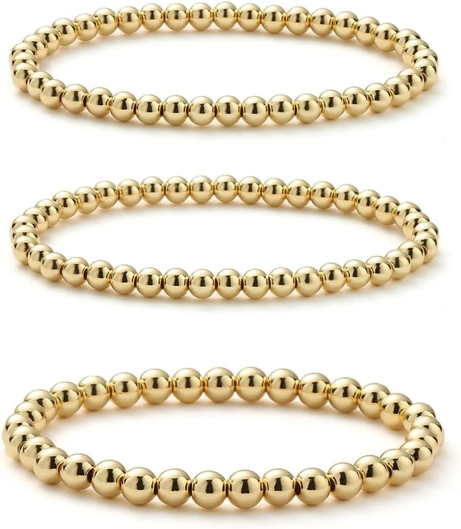 Starain Rose Gold Beaded Bracelets for Women 18K Gold Plated Beaded Ball Stackable Stretch Bracelet Gold Cuff Bangle Set