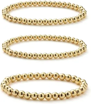 Starain Rose Gold Beaded Bracelets for Women 18K Gold Plated Beaded Ball Stackable Stretch Bracelet Gold Cuff Bangle Set