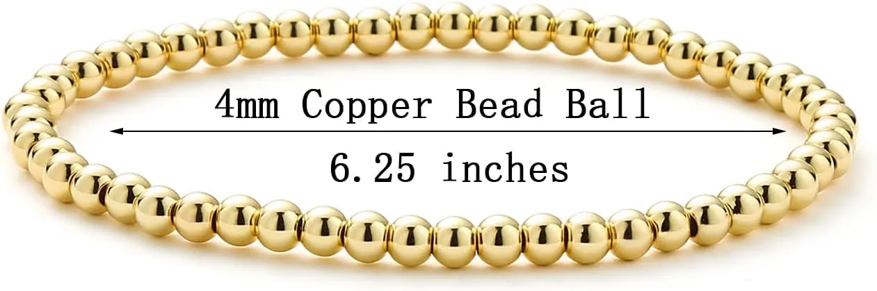 Starain Rose Gold Beaded Bracelets for Women 18K Gold Plated Beaded Ball Stackable Stretch Bracelet Gold Cuff Bangle Set