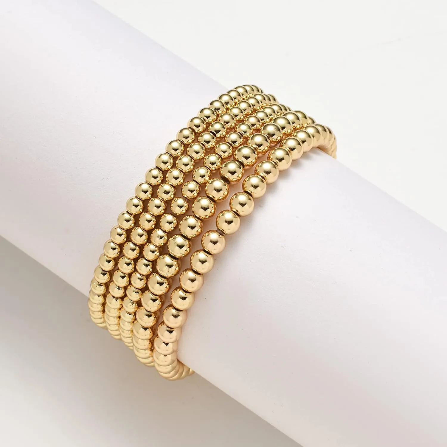 Starain Rose Gold Beaded Bracelets for Women 18K Gold Plated Beaded Ball Stackable Stretch Bracelet Gold Cuff Bangle Set