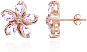 Sterling Silver Amethyst Polished Flower Stud Earrings