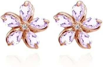 Sterling Silver Amethyst Polished Flower Stud Earrings