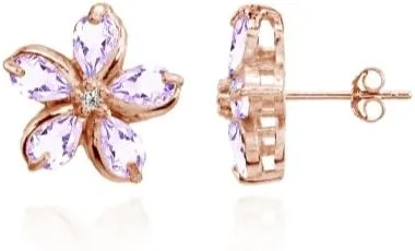 Sterling Silver Amethyst Polished Flower Stud Earrings