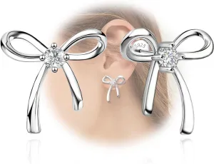 Sterling Silver Bow Stud Earrings for Women Hypoallergenic Lightweight Cute for Sensitive Ears for Women