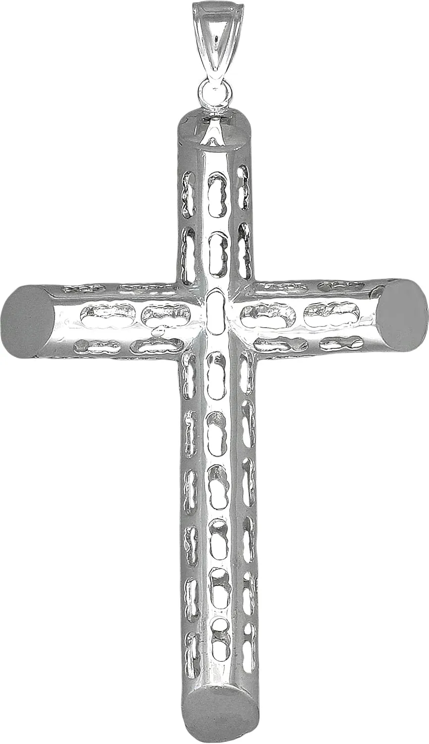 Sterling Silver Cross Without Jesus Pendant Necklace High Polished 3.63"