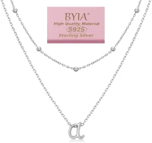Sterling Silver Layered Initial Necklace for Women - 18K Gold Plated Adjustable Beaded Choker & Personalized Pendant Set, Delicate Jewelry